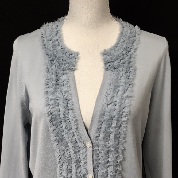 TALBOTS blue silk blend ruffles sweater. Sz L. EUC - Picture 1 of 6